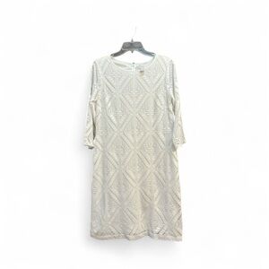 Chico’s White Diamond Lace Shift Dress 3/4 Sleeve Knee length Size 1/Medium